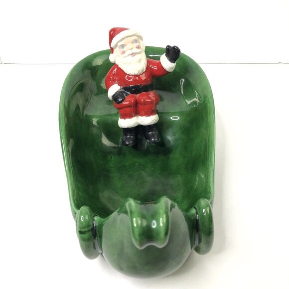 VTG 70s Atlantic Mold Ceramic Santa in Sleigh Christmas Candy Dish Centerpiece - Picture 6 of 11